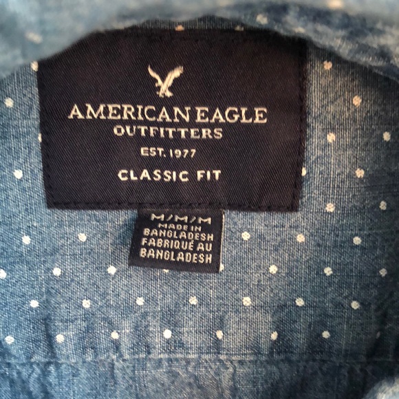 S/S American Eagle Polka Dot Denim Shirt - Picture 2 of 2